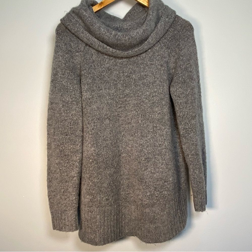 Grey Cowl Neck Sweater Neutral Oversized Lagenlook Chunky Knit Look Minimal M L